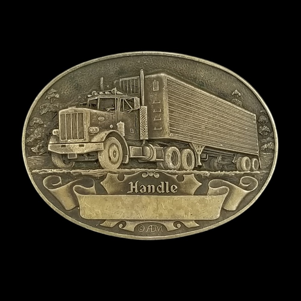 Vintage Award Design Medals Solid Brass Semi Truck Trailer‎ Belt Buckle Handle